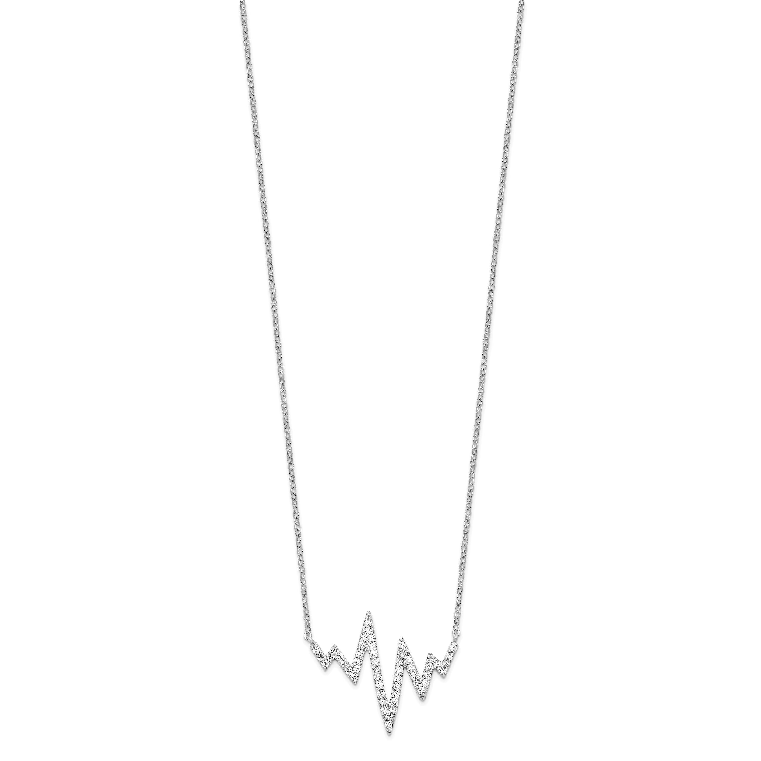 Sterling Silver 925 Heartbeat Necklace with CZ Rhodium-Plated Finish