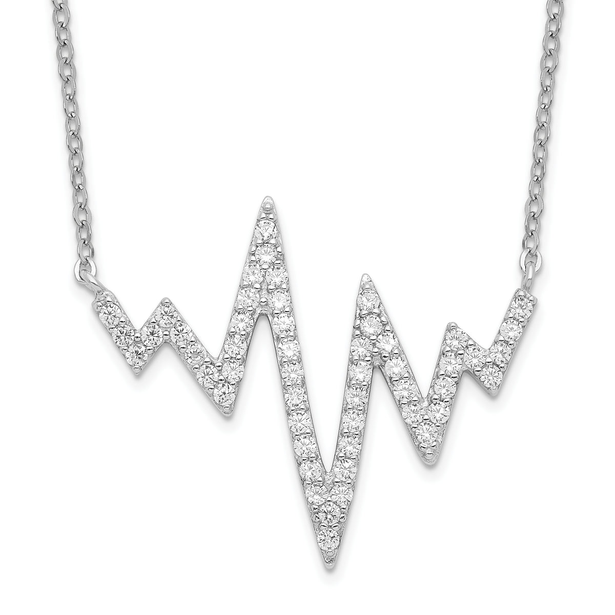 Sterling Silver Rhodium-plated CZ Heartbeat Necklace
