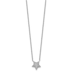 Sterling Silver 925 Star Pendant Necklace with CZ Pave 18