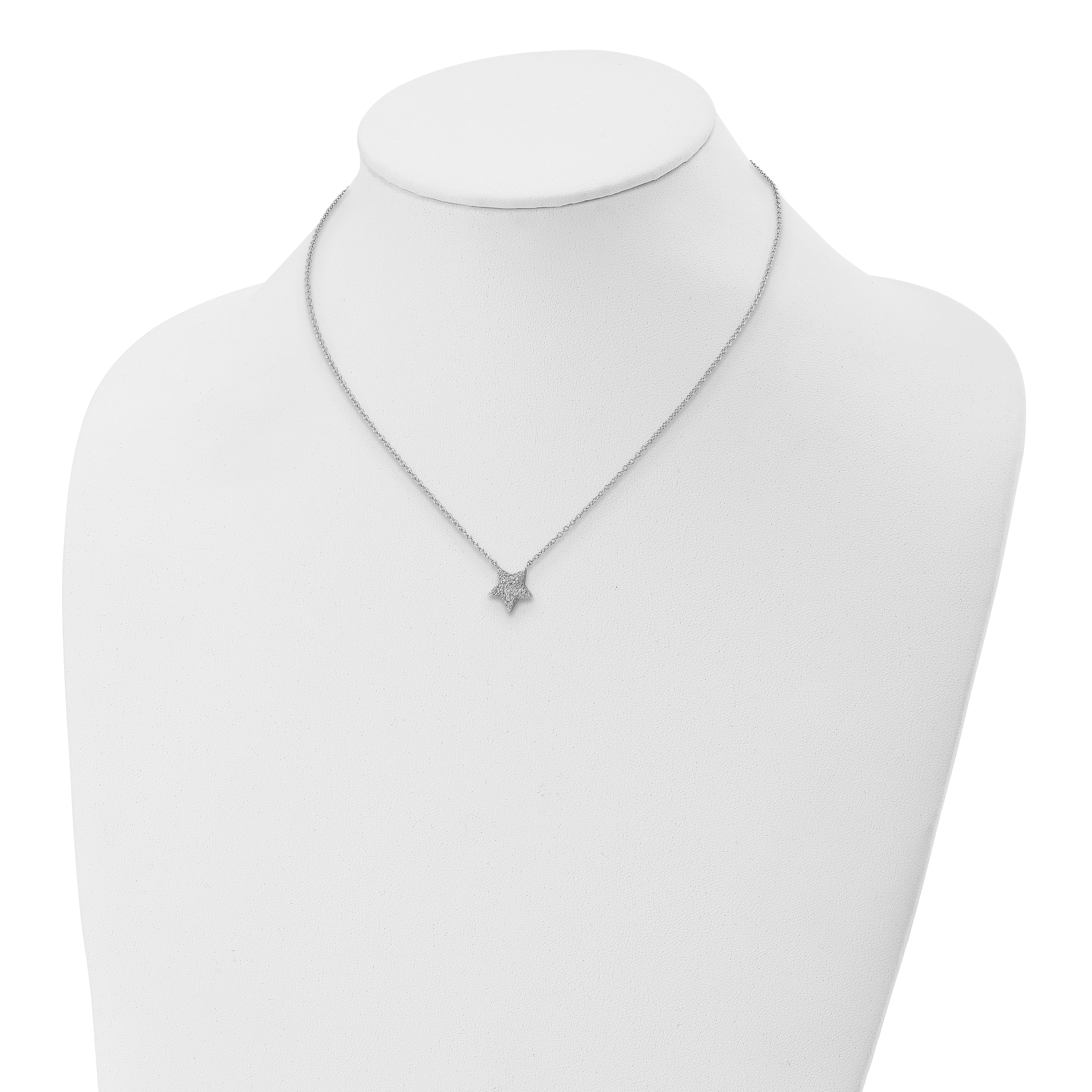 Sterling Silver 925 Star Pendant Necklace with CZ Pave 18
