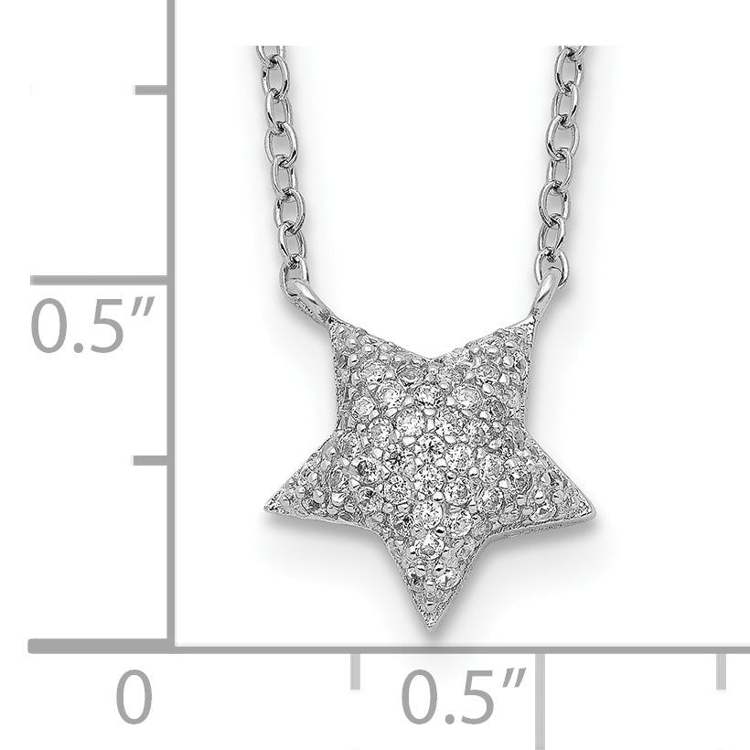 Sterling Silver 925 Star Pendant Necklace with CZ Pave 18