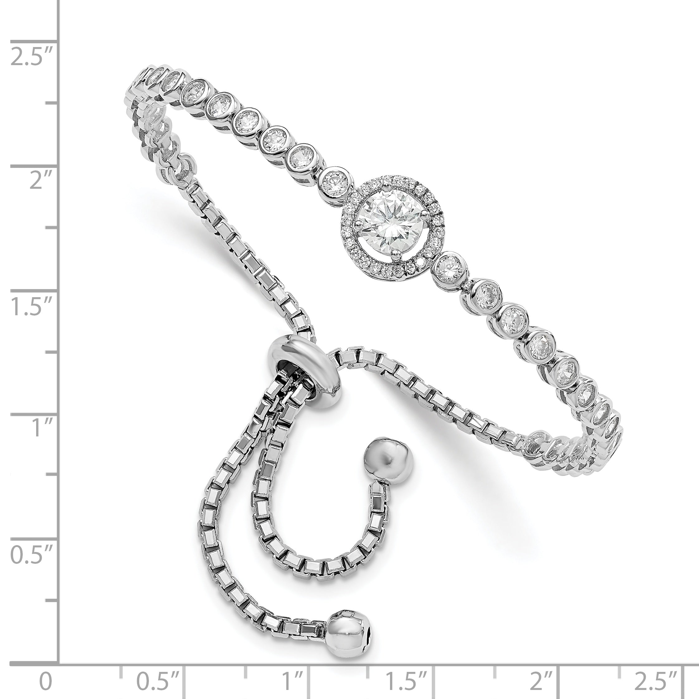 925 Sterling Silver Adjustable Cubic Zirconia Bracelet with Polished Rhodium Finish