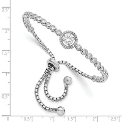 925 Sterling Silver Adjustable Cubic Zirconia Bracelet with Polished Rhodium Finish