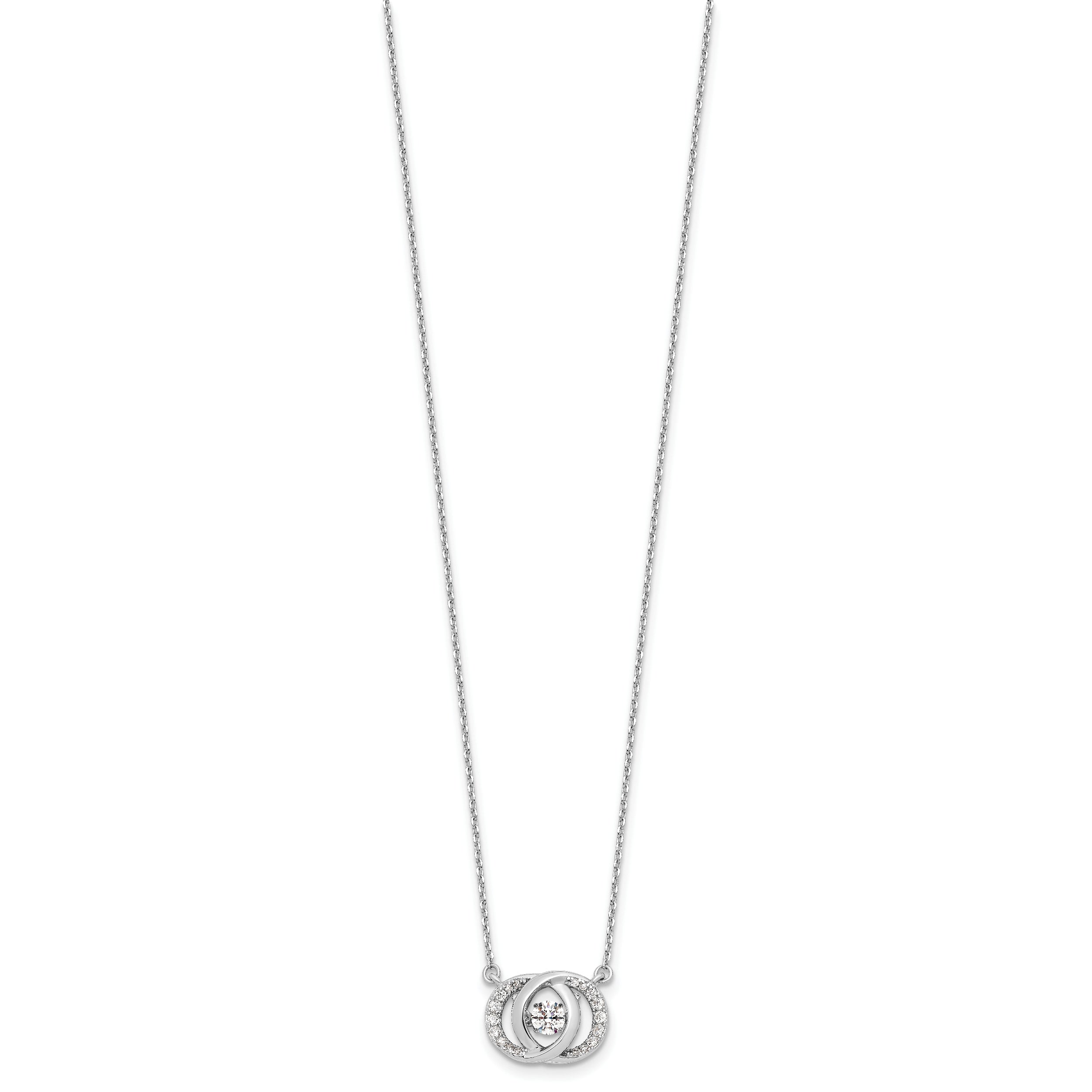 Sterling Silver CZ Pendant Necklace with Platinum Plate and Extender
