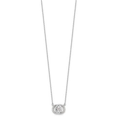 Sterling Silver CZ Pendant Necklace with Platinum Plate and Extender