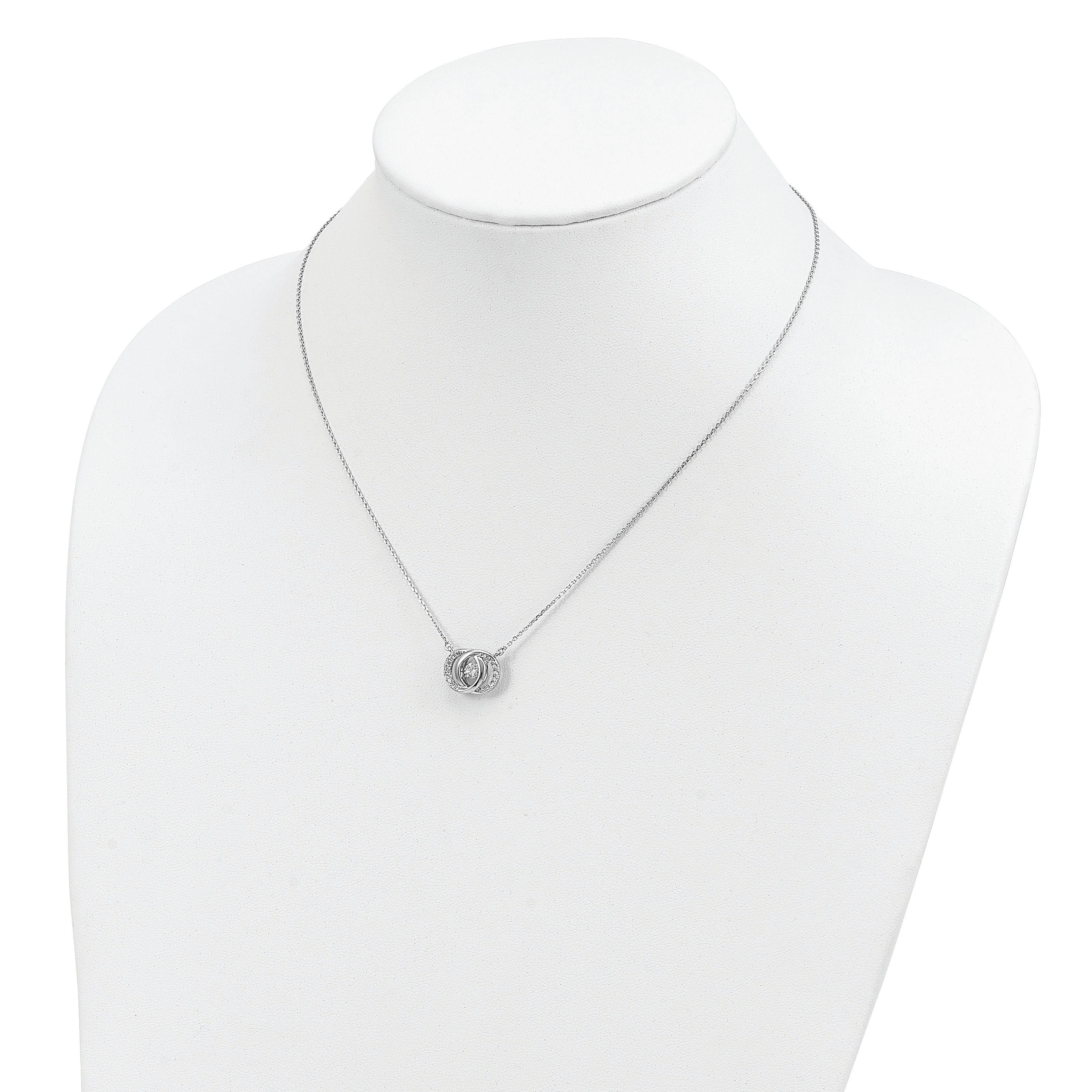 Sterling Silver CZ Pendant Necklace with Platinum Plate and Extender