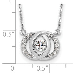 Sterling Silver CZ Pendant Necklace with Platinum Plate and Extender