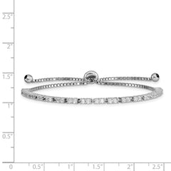 Sterling Silver Rhod-plated April CZ Adjustable Bracelet