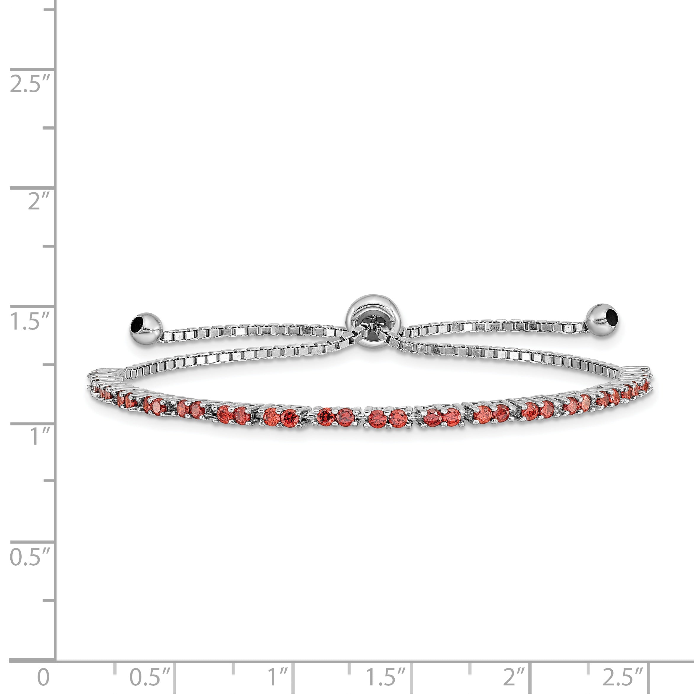 Sterling Silver Rhod-plated January Red CZ Adjustable Bracelet
