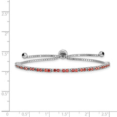 Sterling Silver Rhod-plated January Red CZ Adjustable Bracelet
