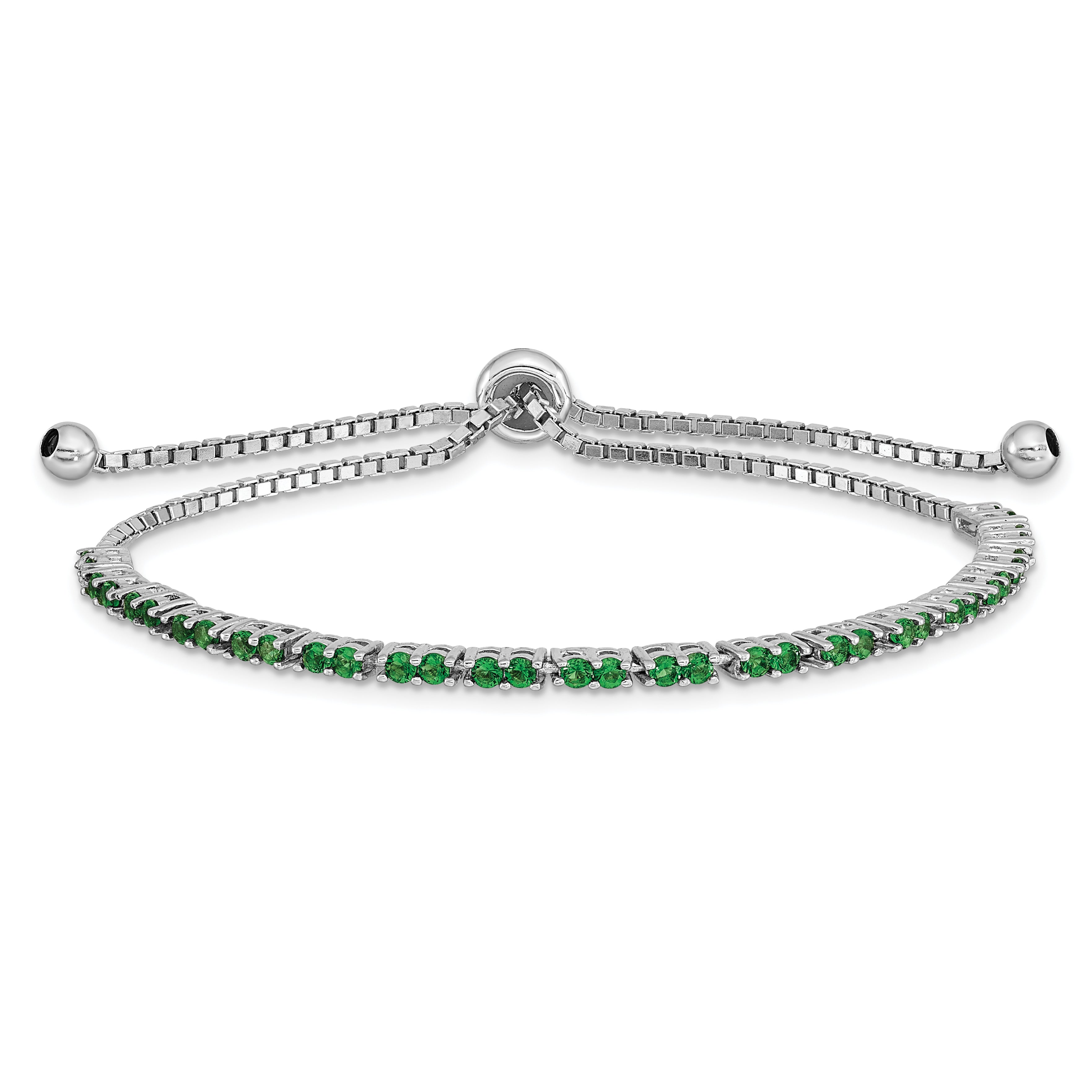 Sterling Silver Rhod-plated May Green CZ Adjustable Bracelet