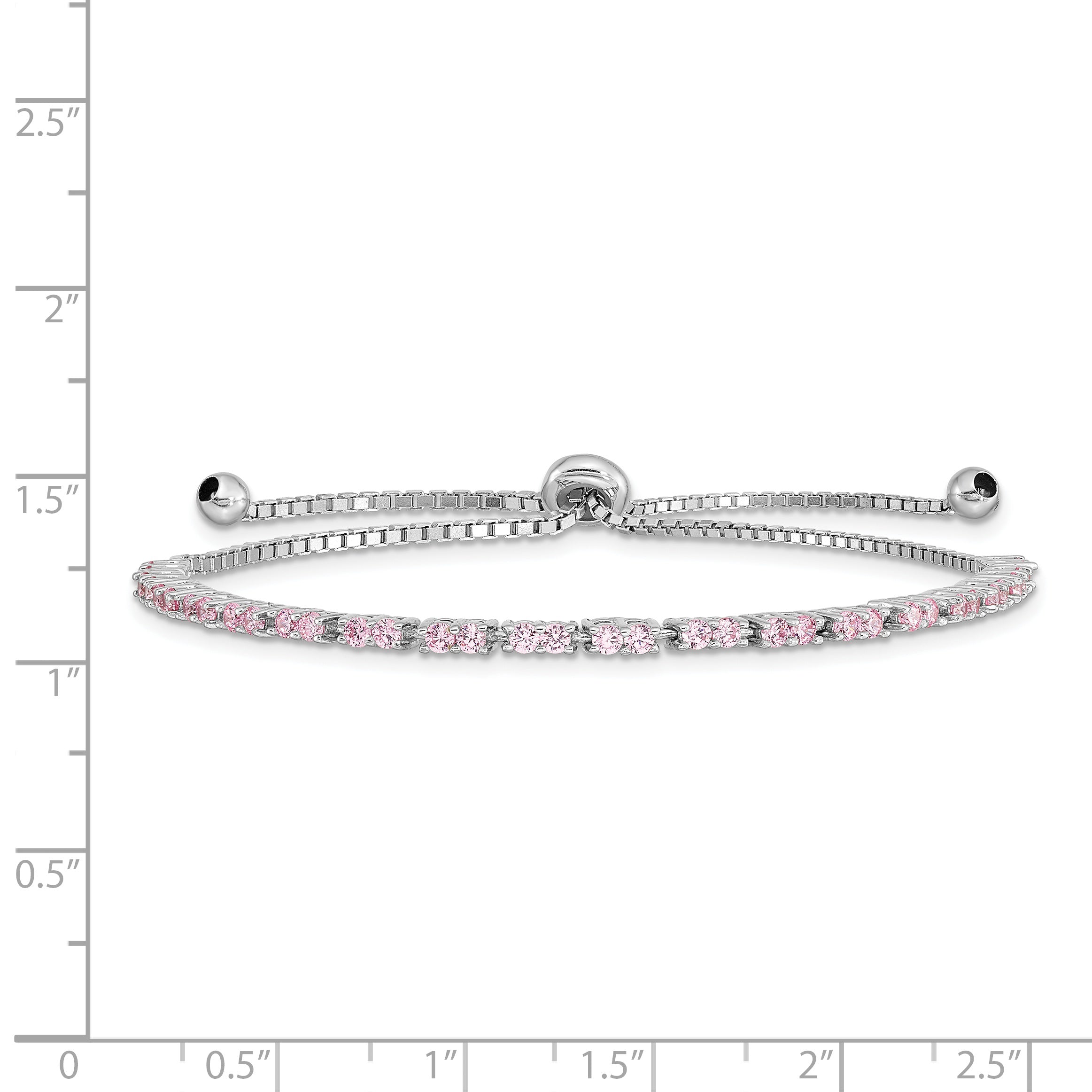 Sterling Silver Rhodium Plated October Pink CZ  Adjustable Bracelet