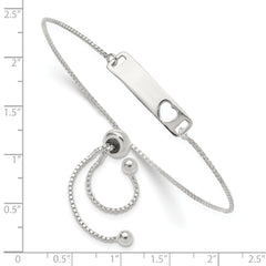 Sterling Silver Polished Bar w/ Heart Adjustable Bracelet
