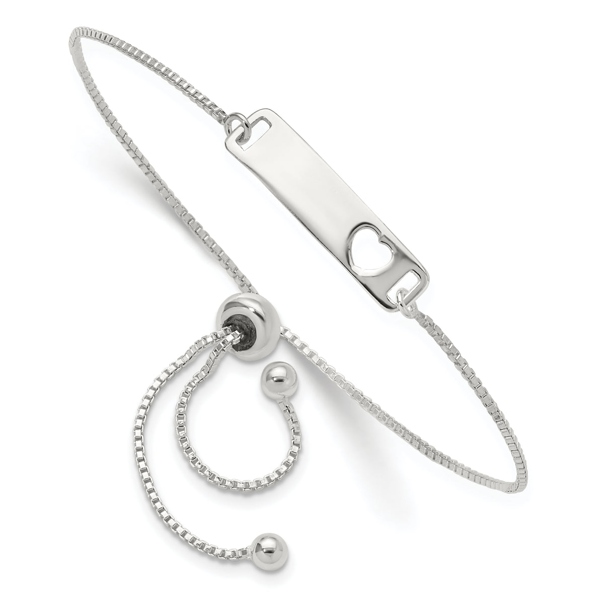 Sterling Silver Polished Bar w/ Heart Adjustable Bracelet