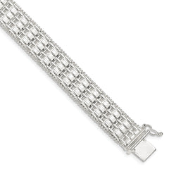 Sterling Silver 12mm Diamond-cut Woven 7.5in Bracelet