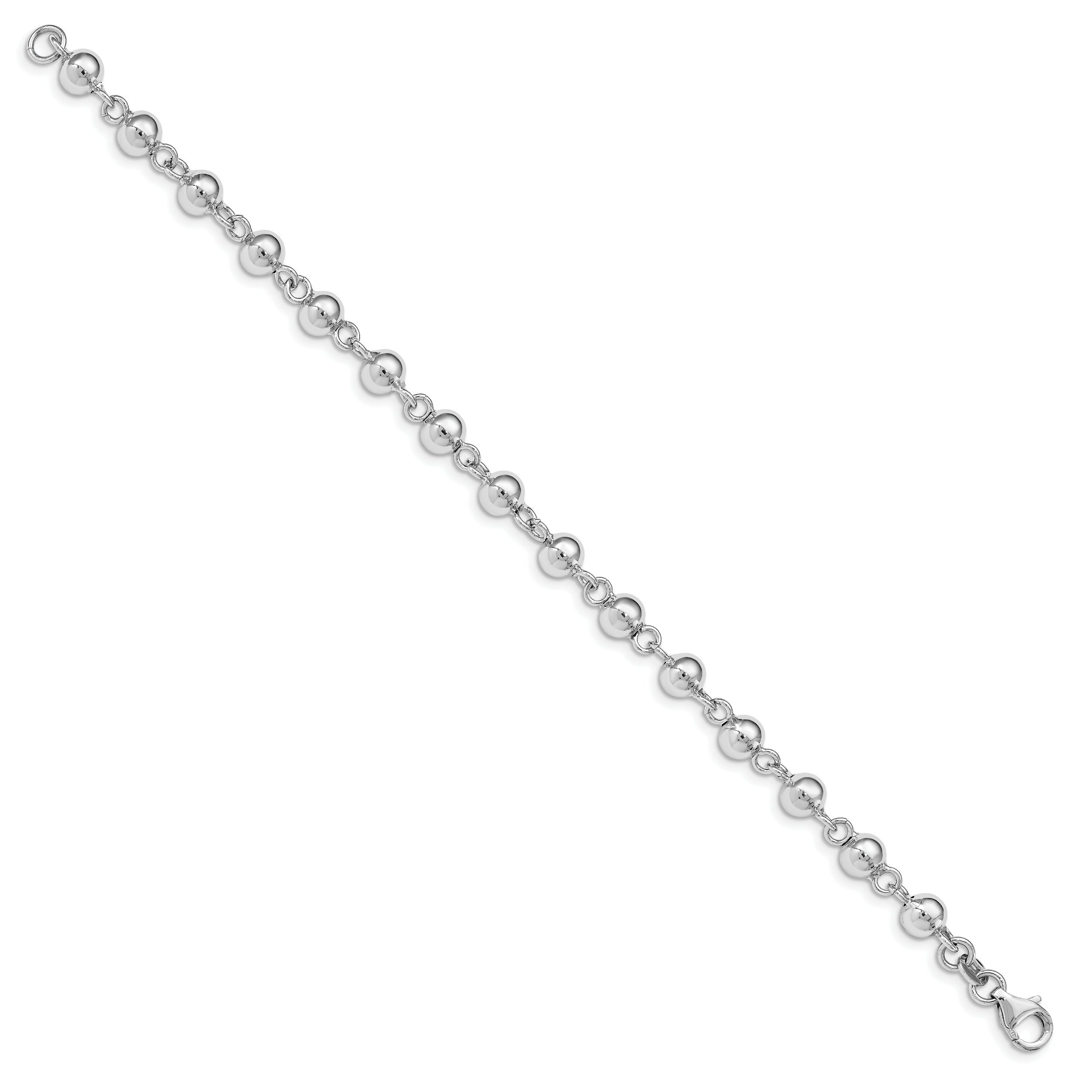 Sterling Silver Rhodium-plated 6mm Polished Beads Bracelet - 7.5