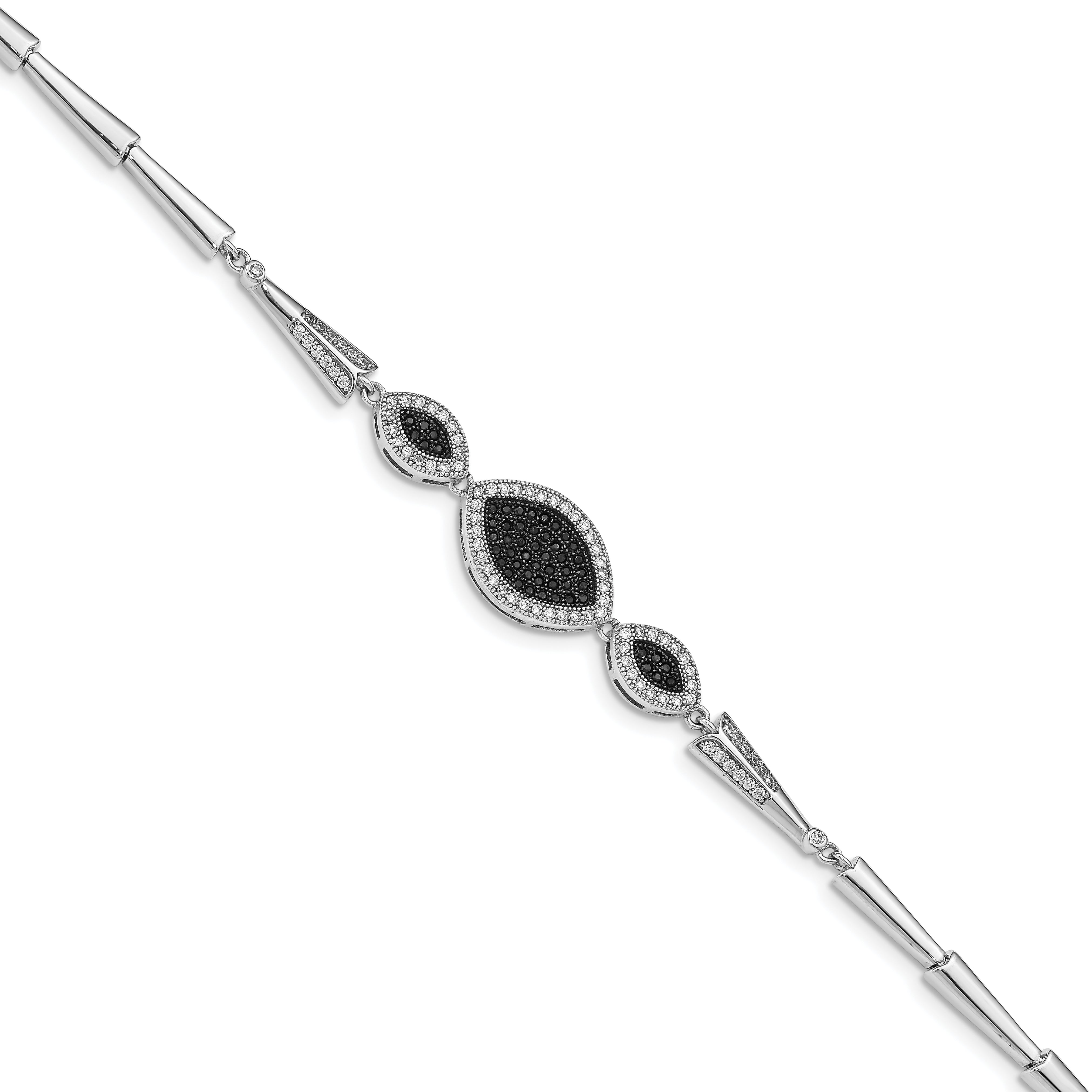 Sterling Silver Rhod-plated Polished Black and White CZ Bracelet