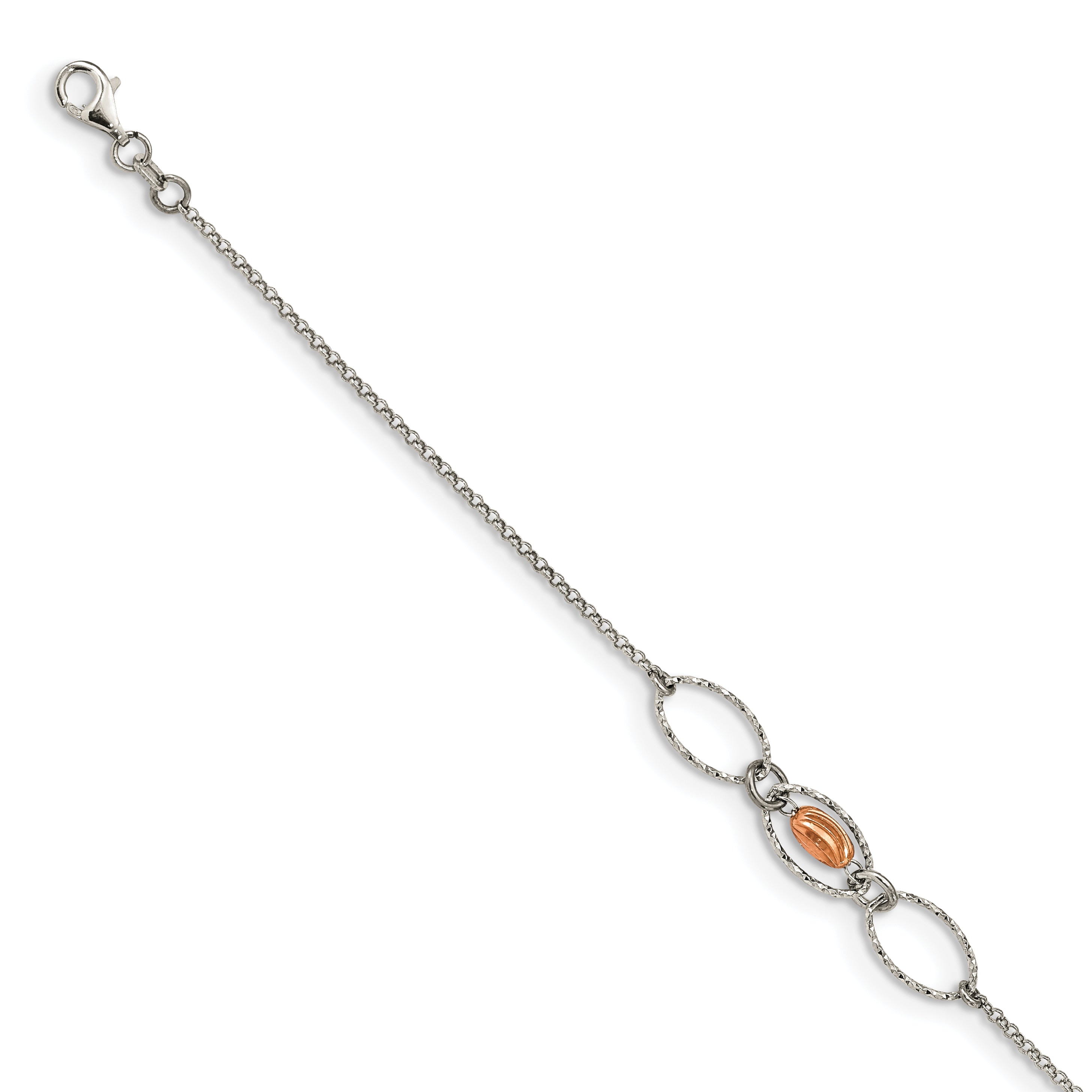 Sterling Silver & Rose-tone Bead Diamond-cut Bracelet