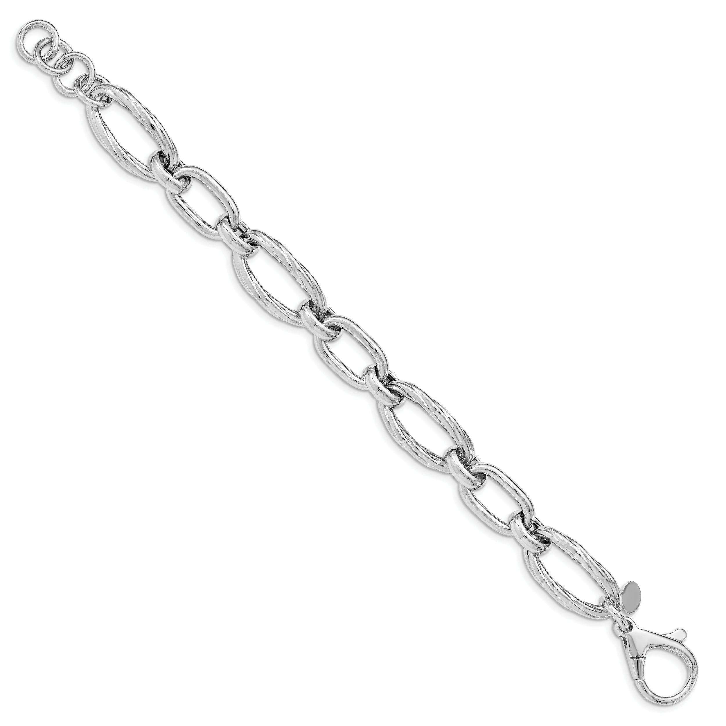 Sterling Silver Rhodium Plated Polished Link Bracelet