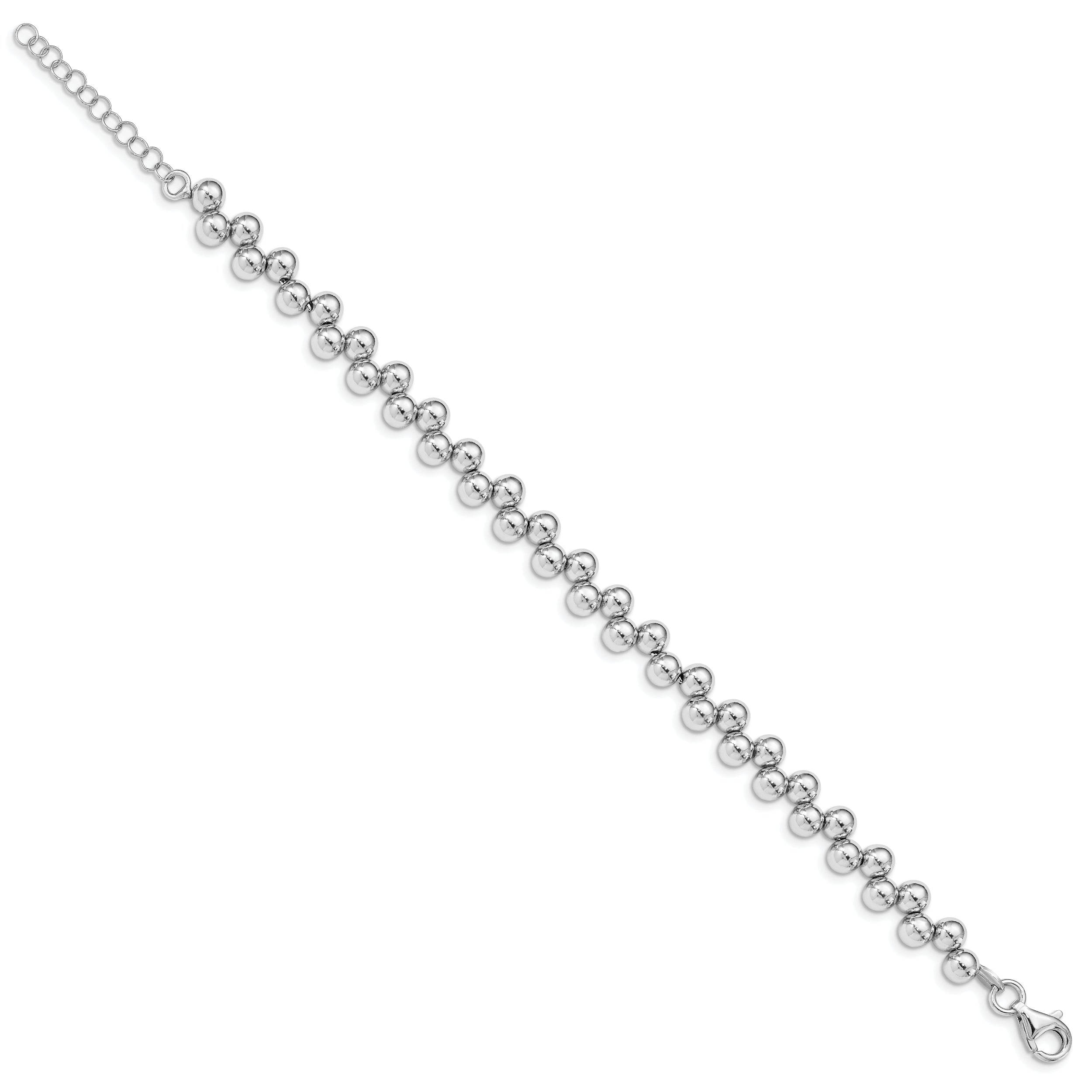 Sterling Silver Rhodium-plated Offset Beads w/1.25in. Ext. Bracelet - 7