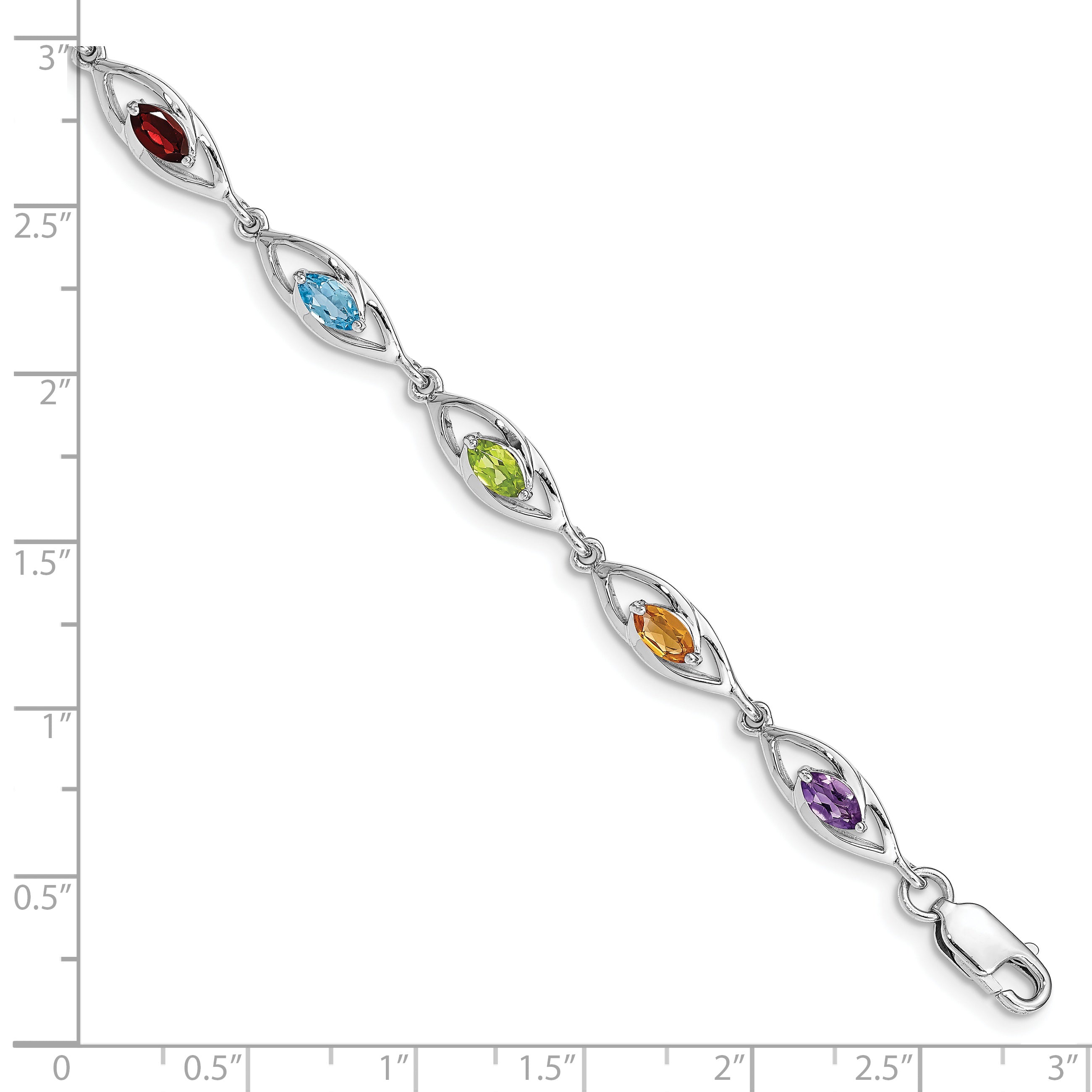 Sterling Silver Rhod-plat Amethyst Topaz Peridot Citrine Garnet Bracelet