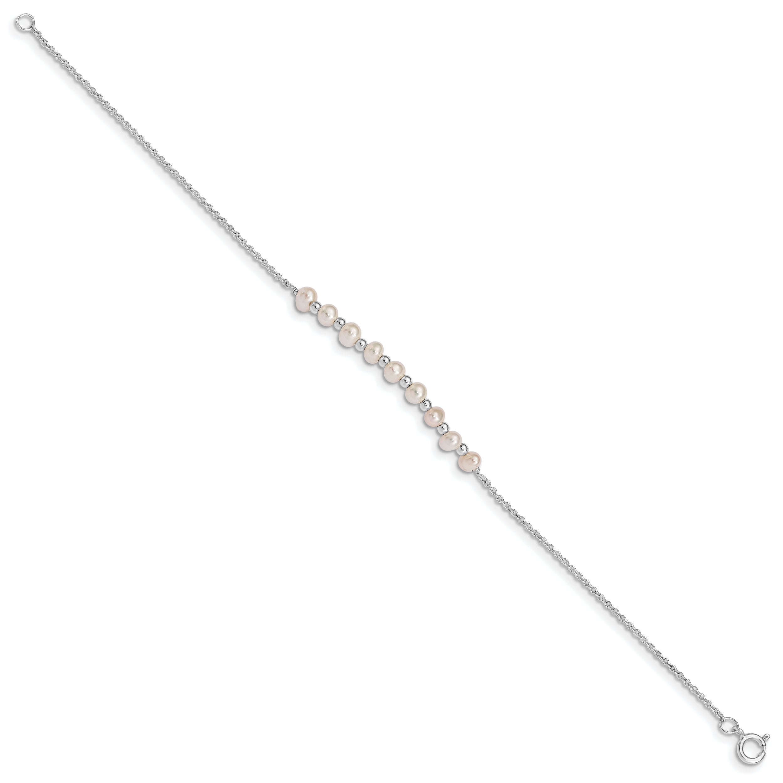 Sterling Silver White Semi-round Freshwater Cultured Pearl Bracelet