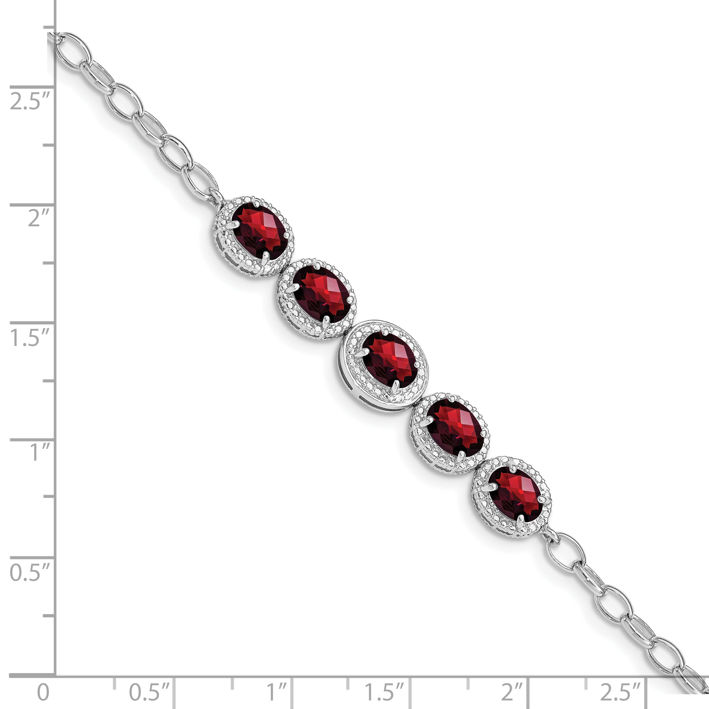 Sterling Silver Rhod-plat Garnet Bracelet