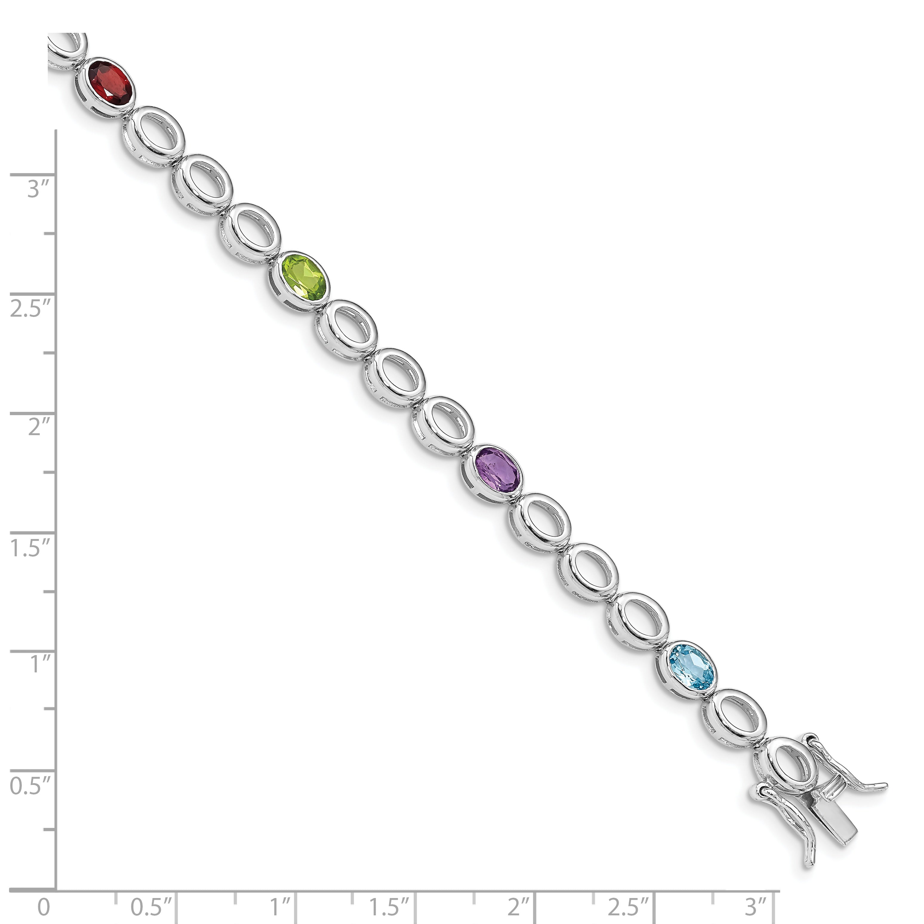 Sterling Silver Rhod-plat Amethyst Blue Topaz Garnet Peridot Bracelet
