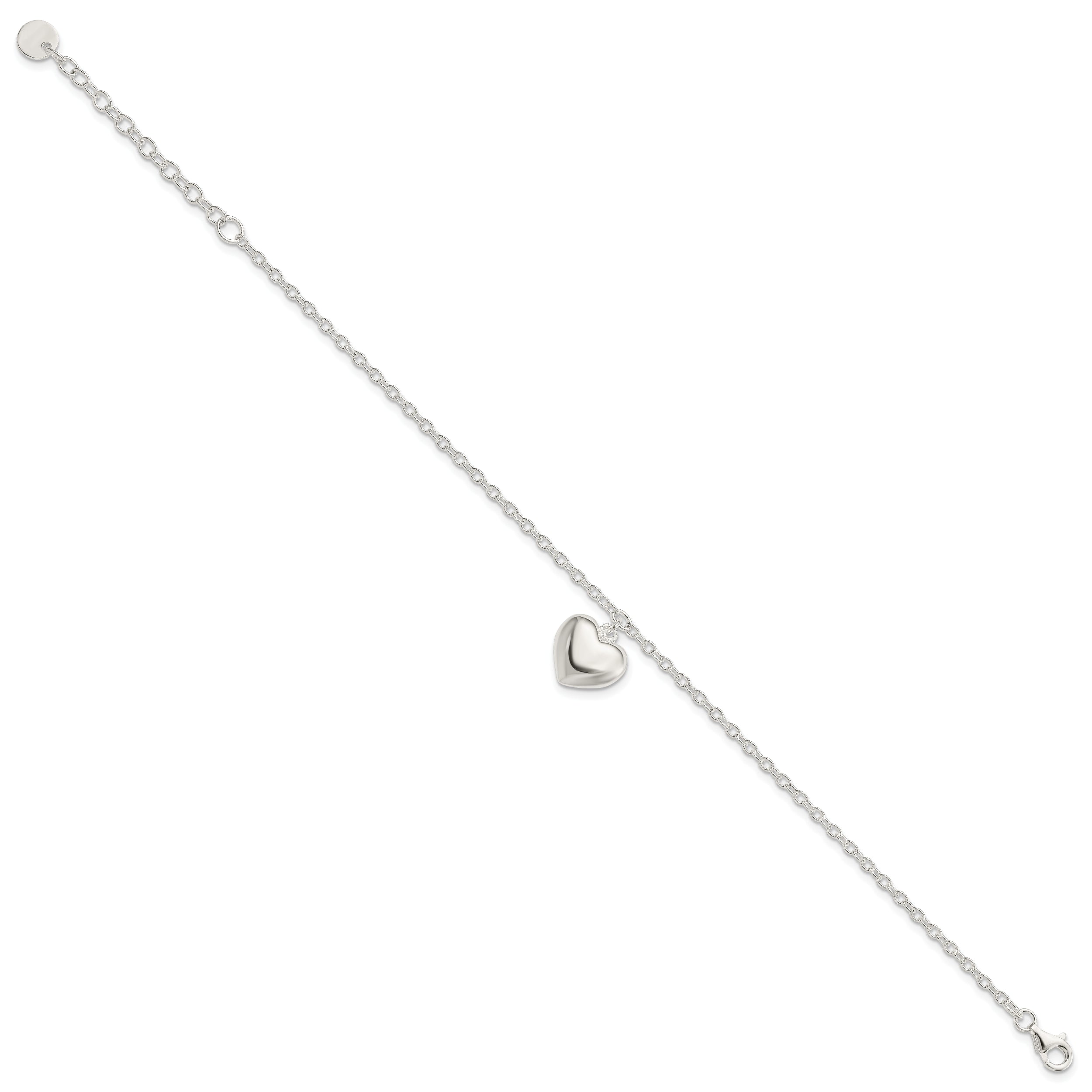 Sterling Silver Puffed Heart w/1.5in ext Bracelet