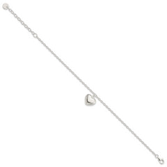 Sterling Silver Puffed Heart w/1.5in ext Bracelet