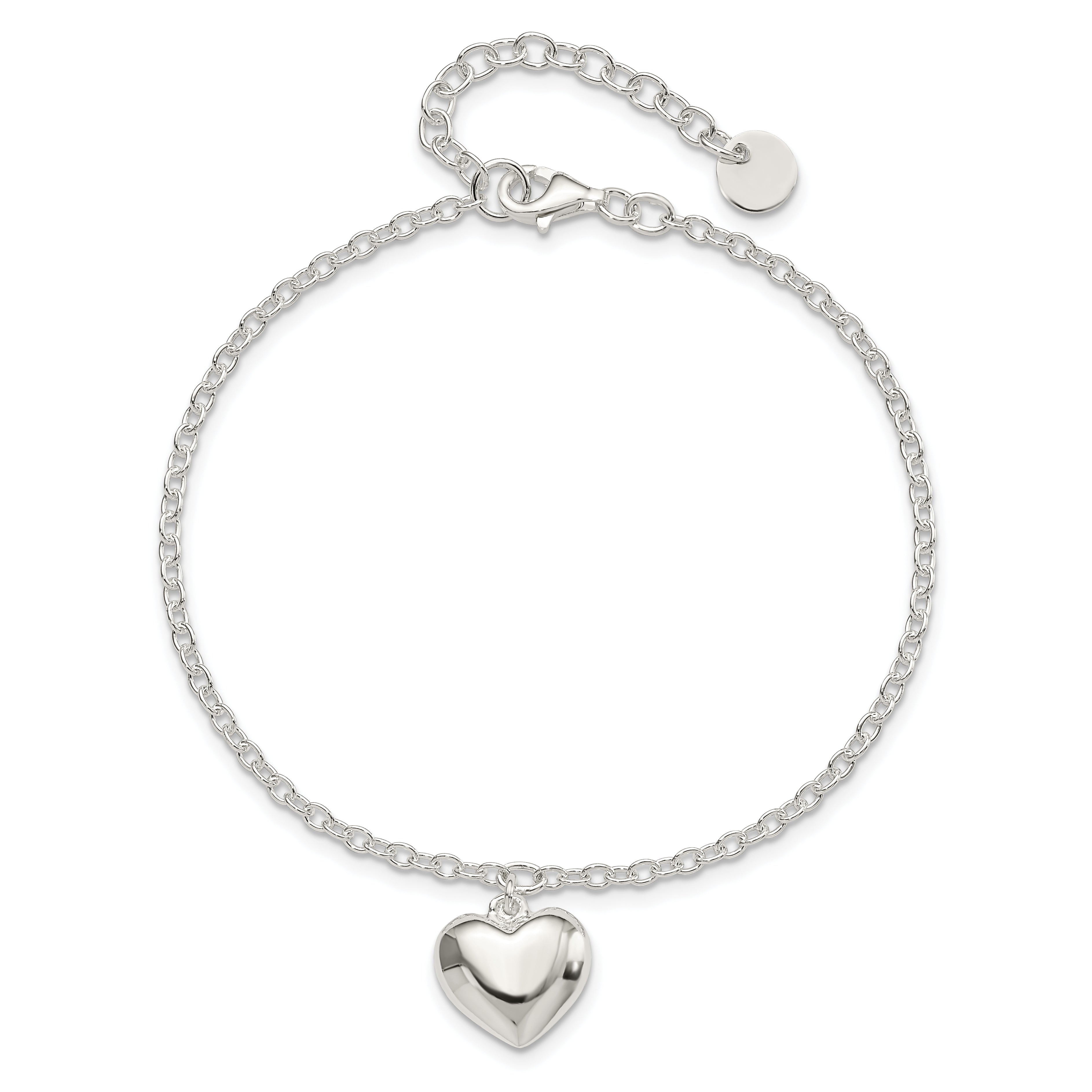 Sterling Silver Puffed Heart w/1.5in ext Bracelet