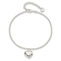 Sterling Silver Puffed Heart w/1.5in ext Bracelet
