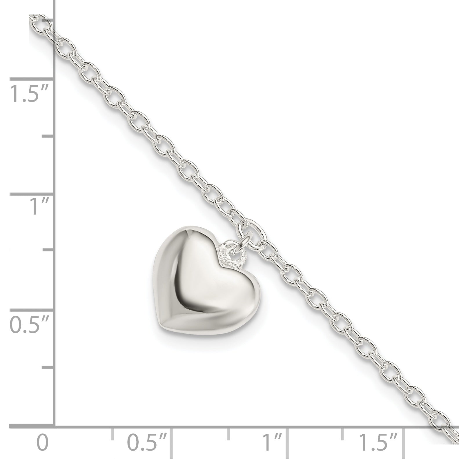Sterling Silver Puffed Heart w/1.5in ext Bracelet