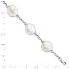 Sterling Silver Rhod-plated 12-13 Coin FWC Pearl 6 Stat Bracelet