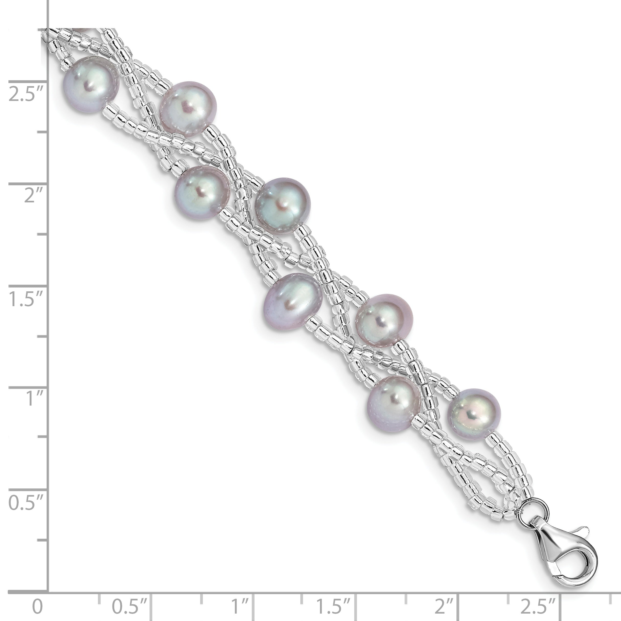 Sterling Silver Rhd-plt 7-9mm Grey FWC Pearl Glass Bead Bracelet