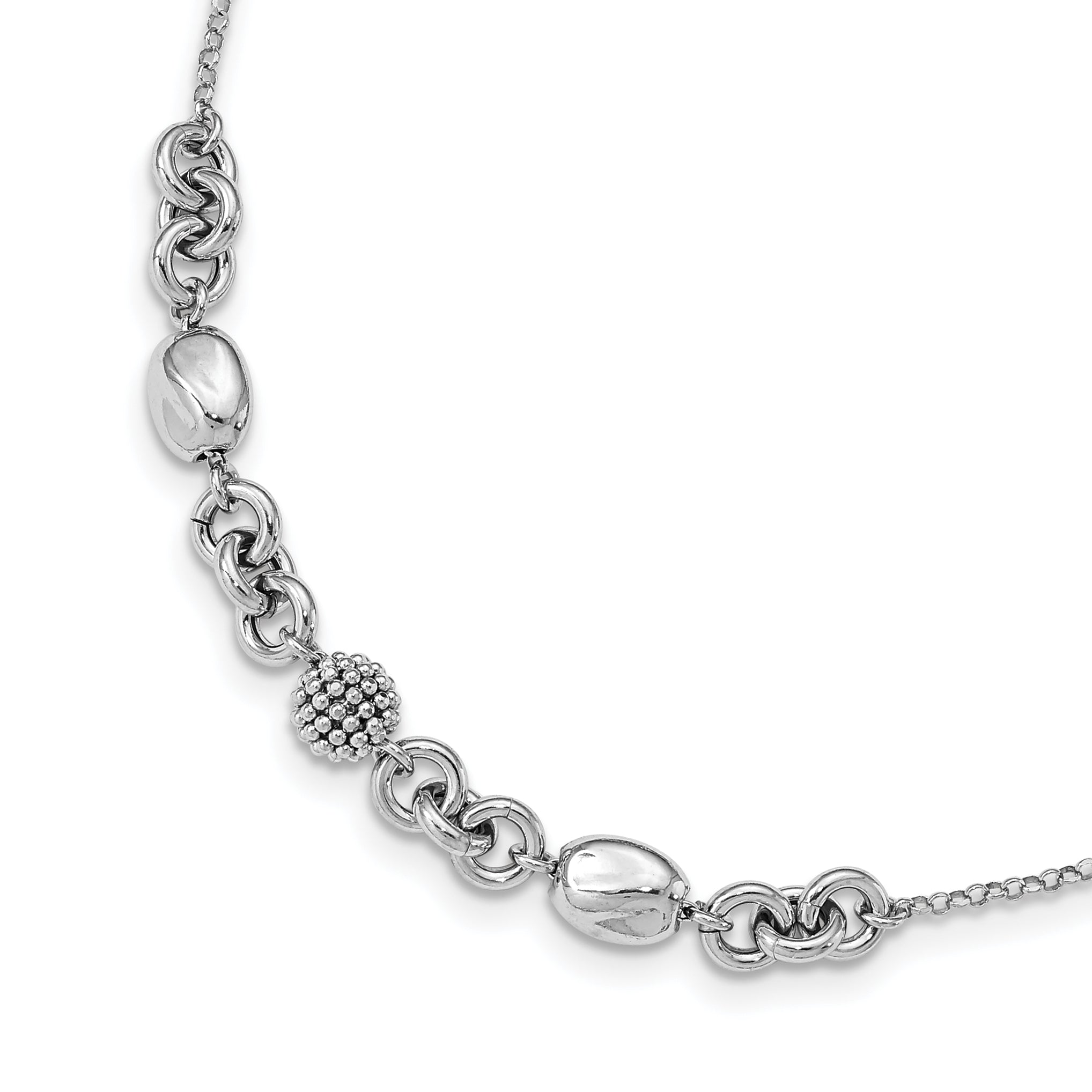 Sterling Silver Rhodium-plated Beaded Fancy Bracelet