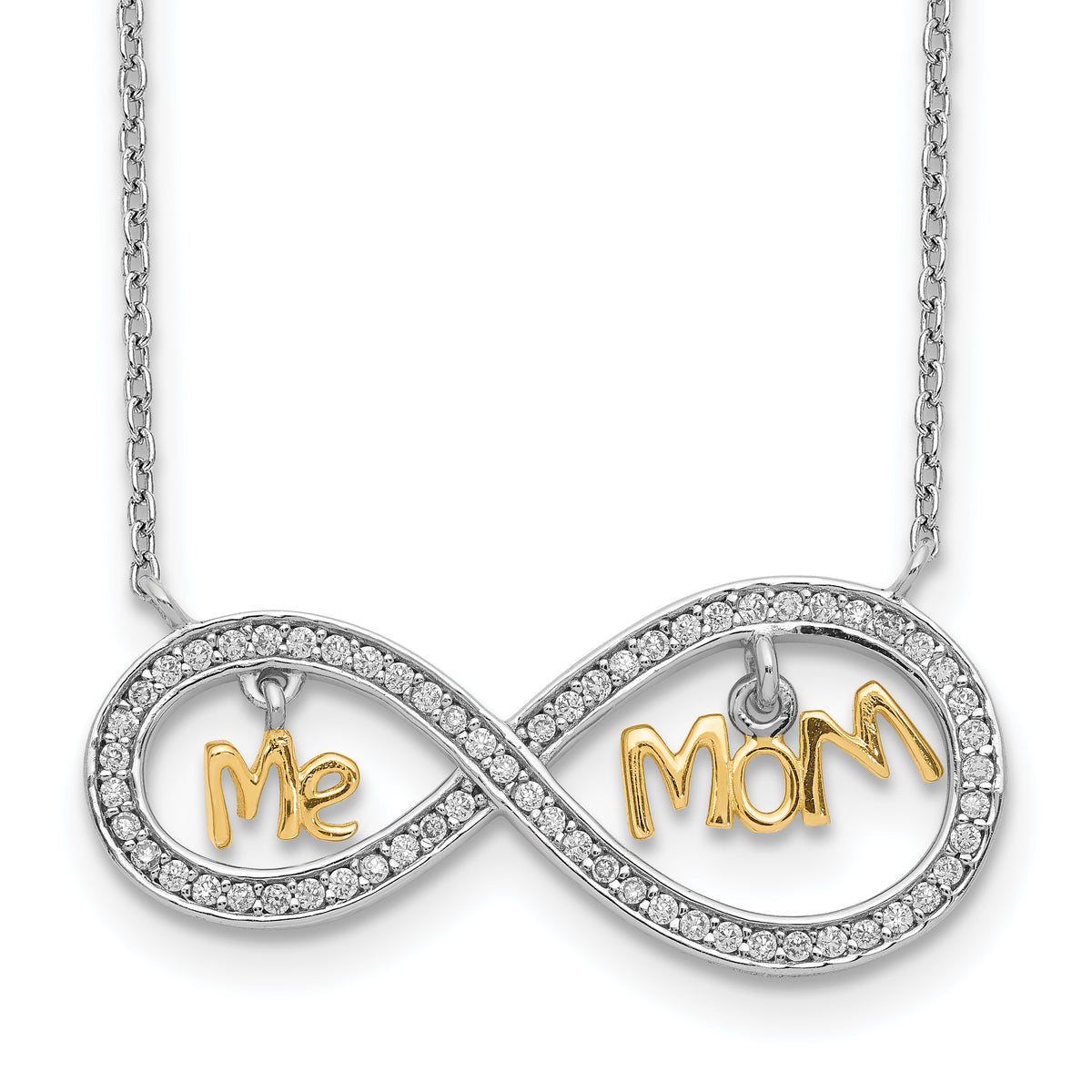 Sterling Silver Gold-plated MOM and ME CZ Infinity Necklace