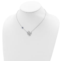 Sterling Silver Rhodium-plated Blue and Clear CZ Dove 16 inch Necklace with 2 inch extension