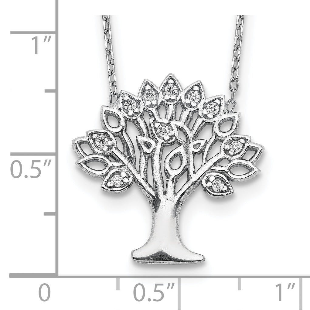 Sterling Silver Rhodium-plated CZ Tree w/ 2in ext. Necklace
