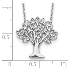 Sterling Silver Rhodium-plated CZ Tree w/ 2in ext. Necklace