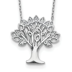 Sterling Silver Rhodium-plated CZ Tree w/ 2in ext. Necklace
