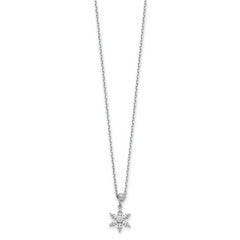 Sterling Silver RH-plated Polished CZ Snowflake w/2in Ext. Necklace