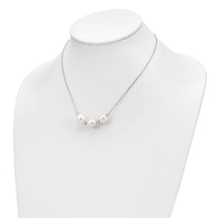 Sterling Silver Rhodium-plated CZ Bead/FWC Pearl w/ 2in ext. Necklace