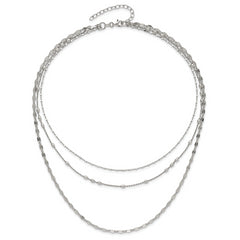 Sterling Silver Rhodium-plated Beaded Layered with 2in .ext Necklace