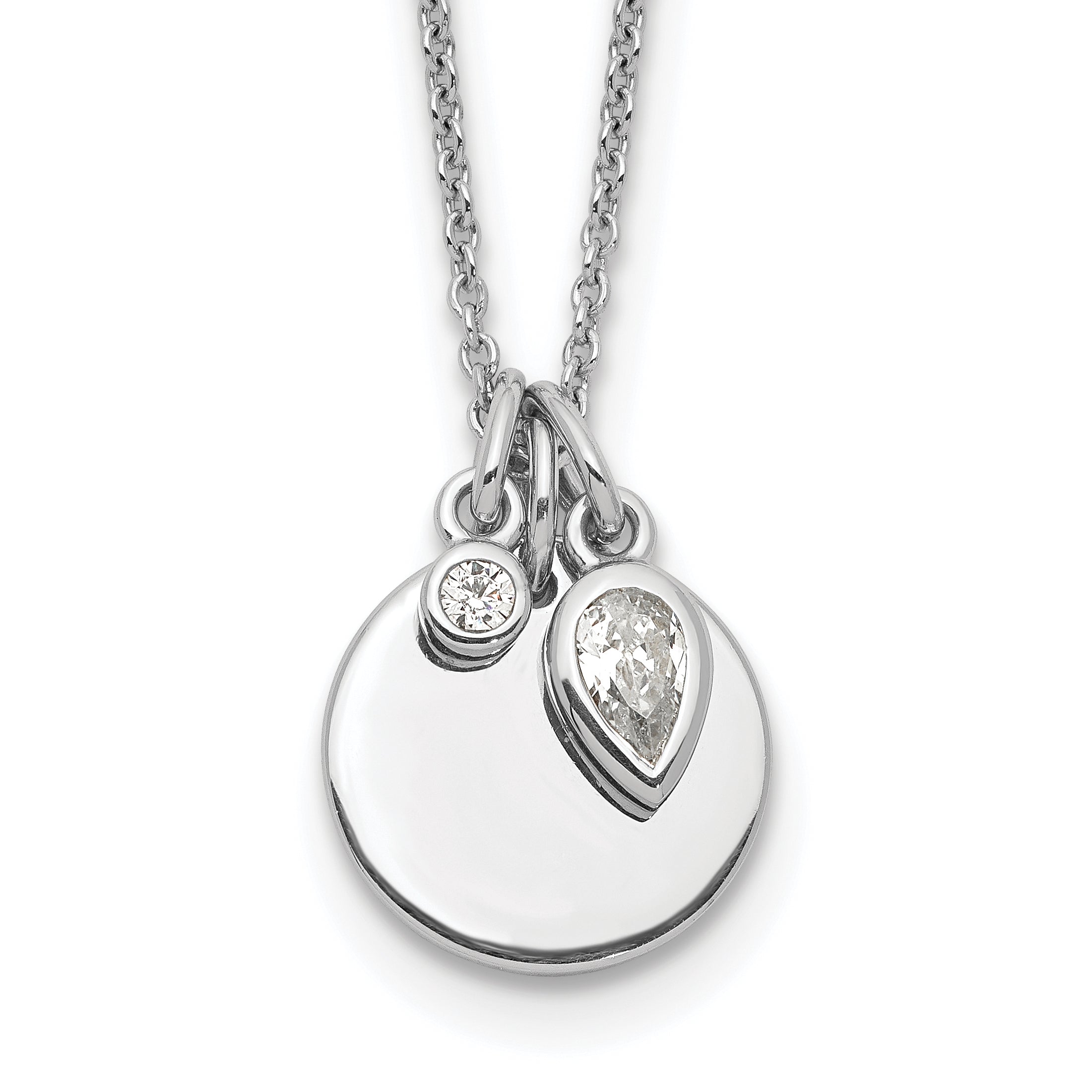 Sterling Silver Rhodium Plated w/1.75in ext. CZ Necklace Main image