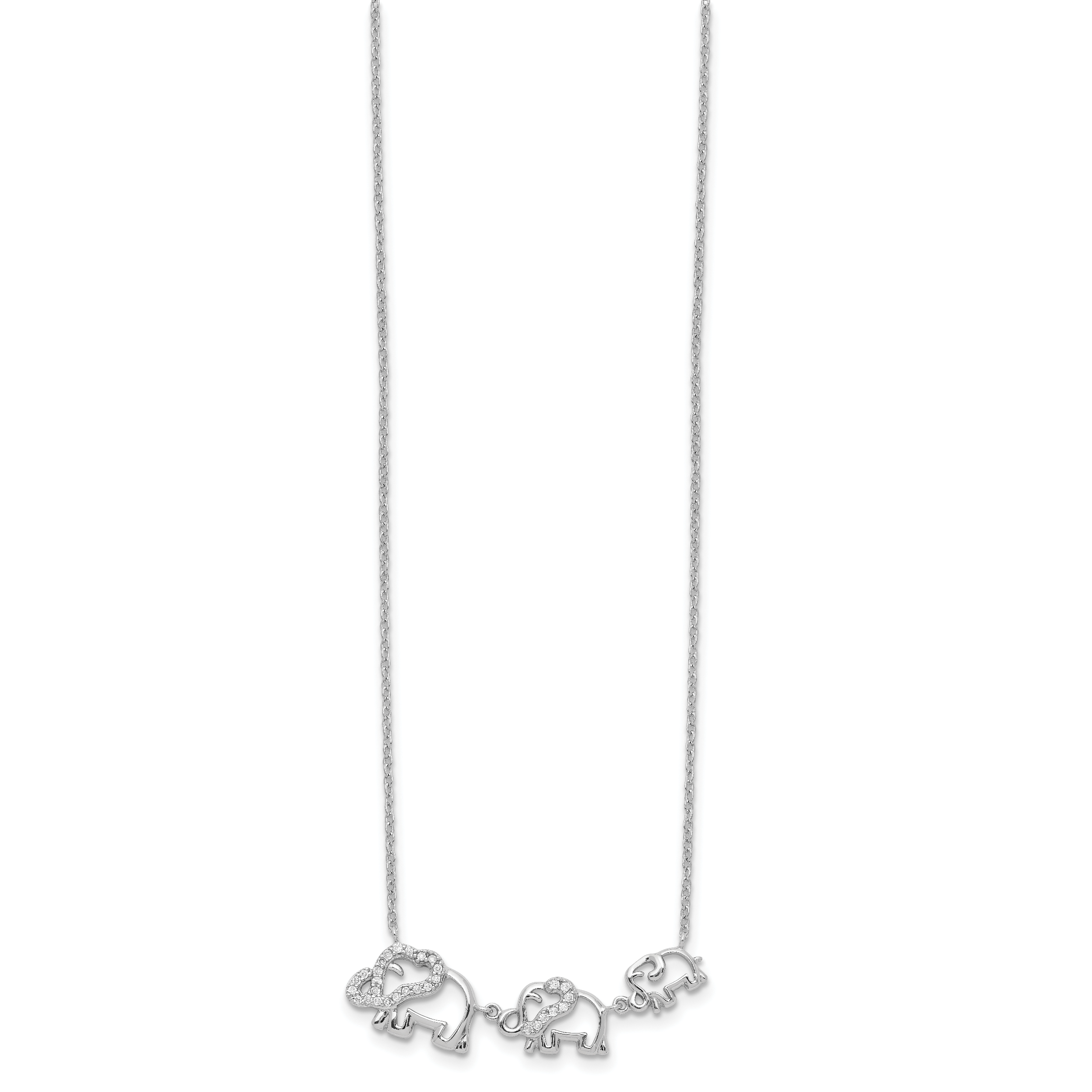 Sterling Silver Rhodium-plated CZ Elephants Necklace Secondary image