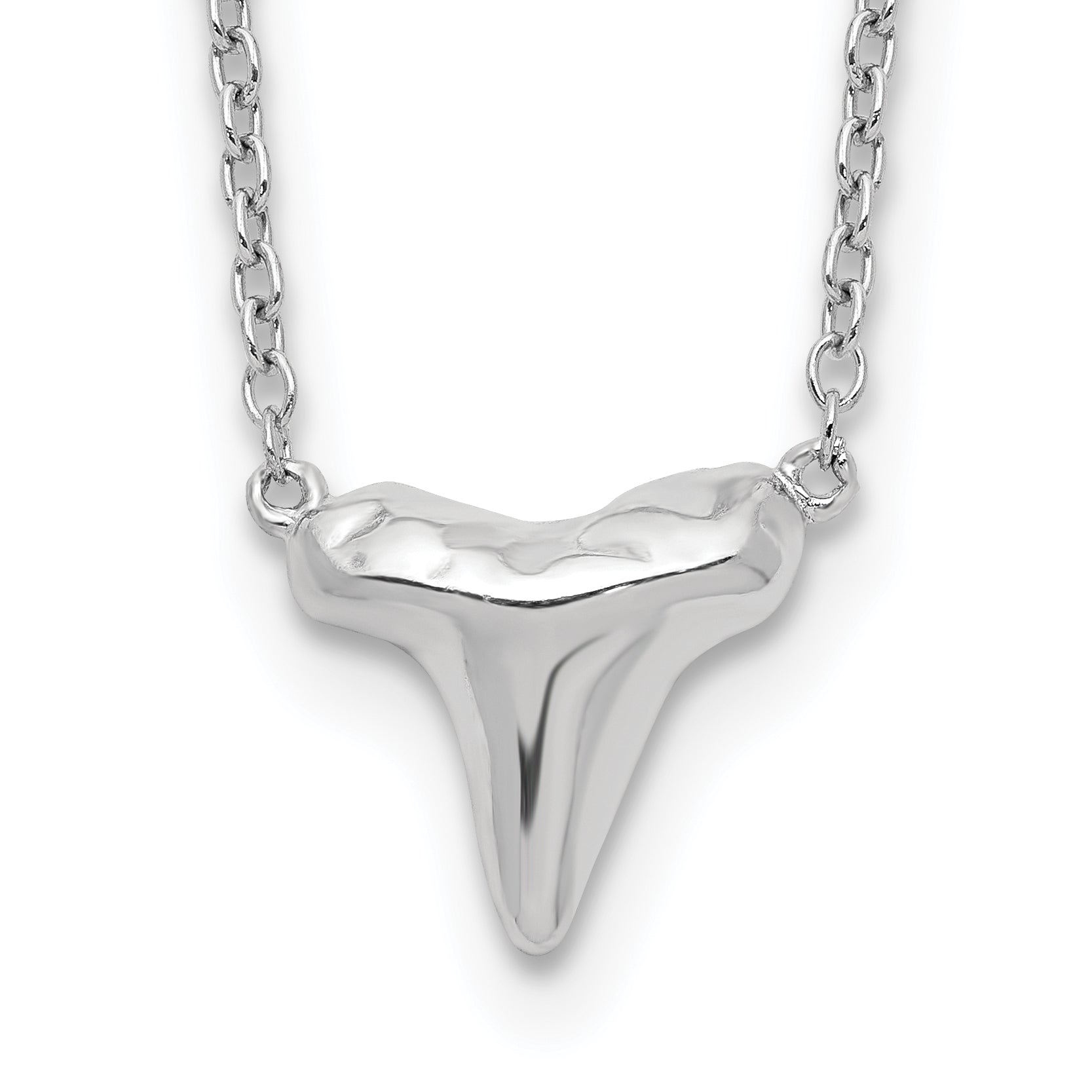 Sterling Silver Rhodium-plated Polished Shark Tooth 16 inch with a 2 inch extention Necklace Main image
