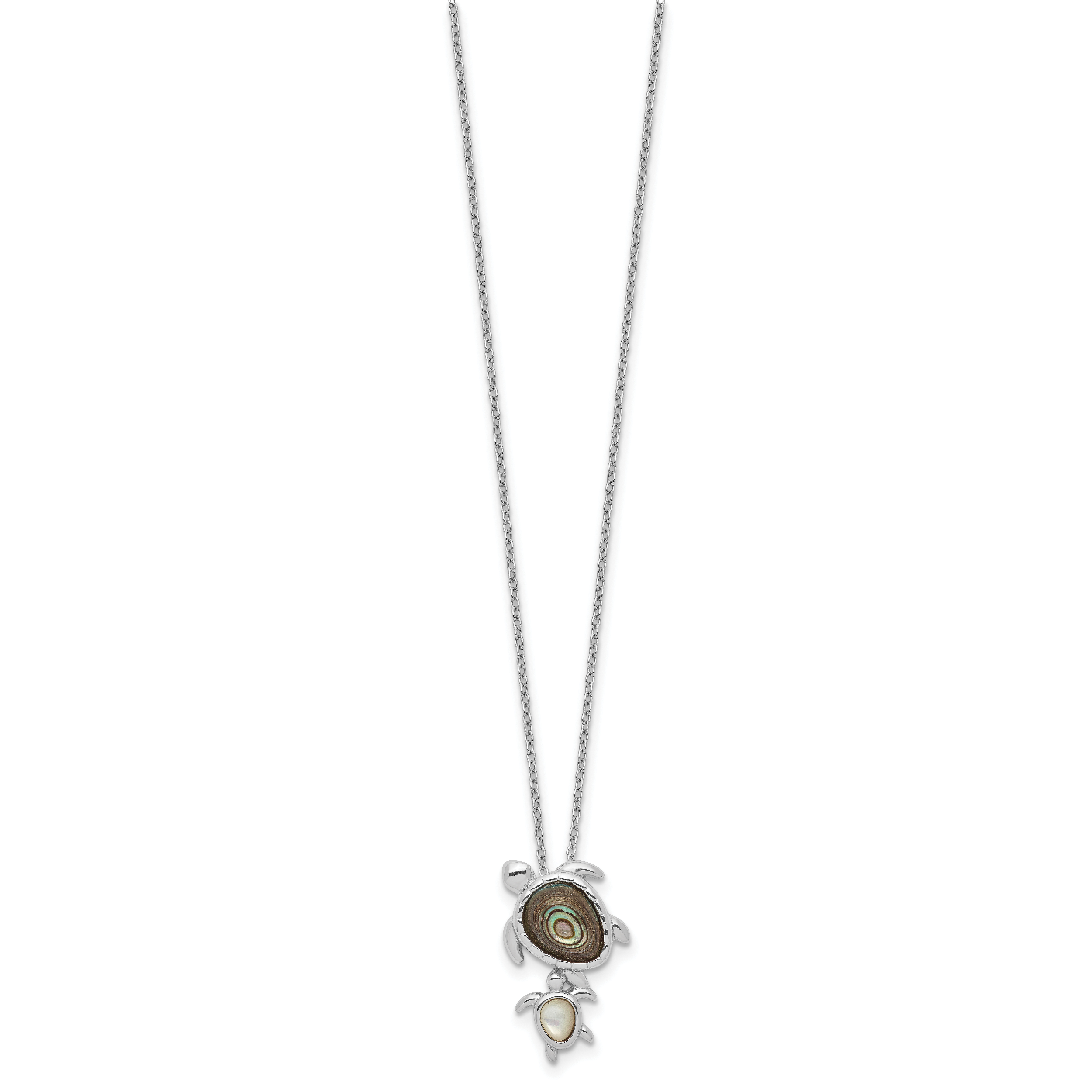 Sterling Silver Rhodium-plated Polished Abalone and Mother of Pearl Turtle 18 inch Necklace Secondary image