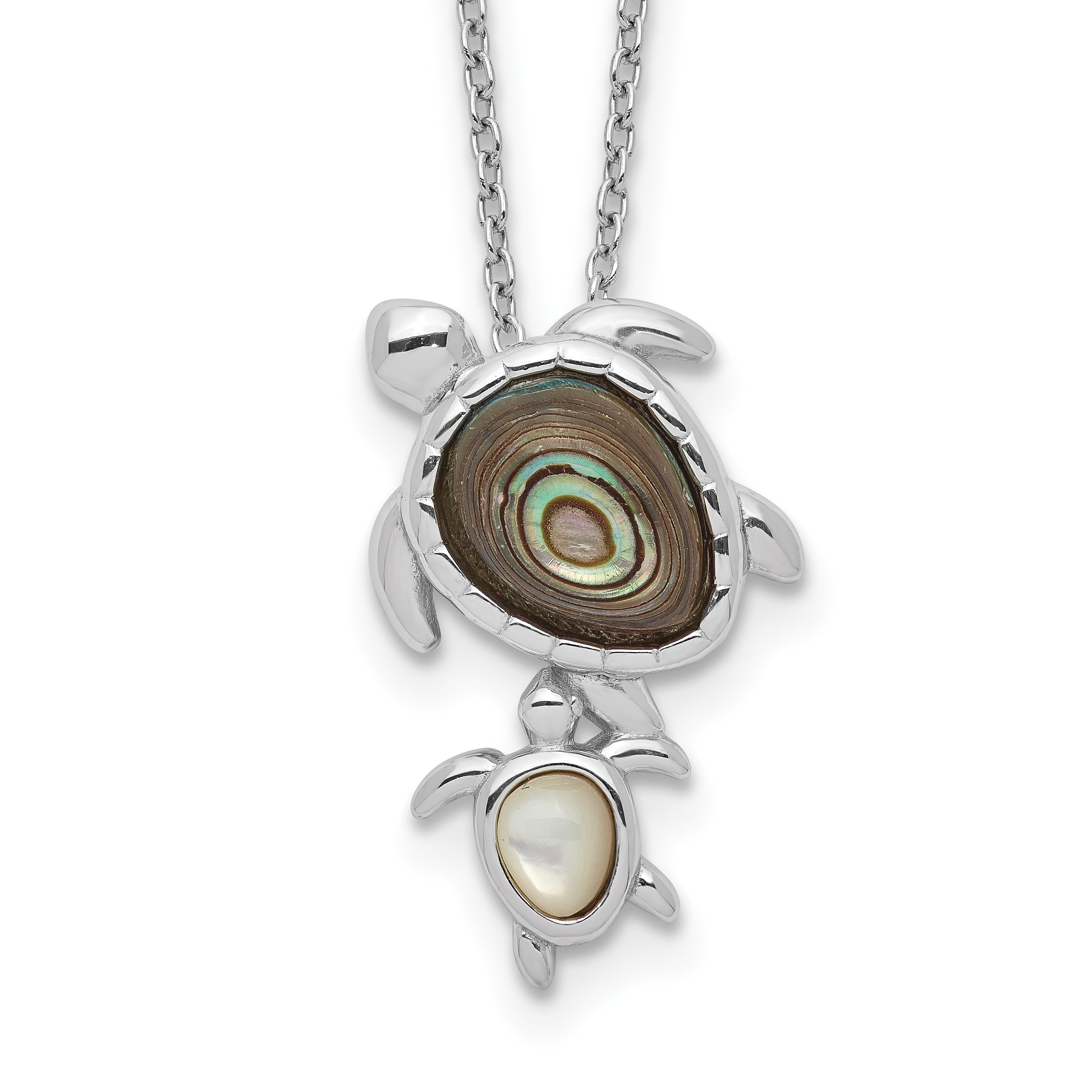 Sterling Silver Rhodium-plated Polished Abalone and Mother of Pearl Turtle 18 inch Necklace Main image