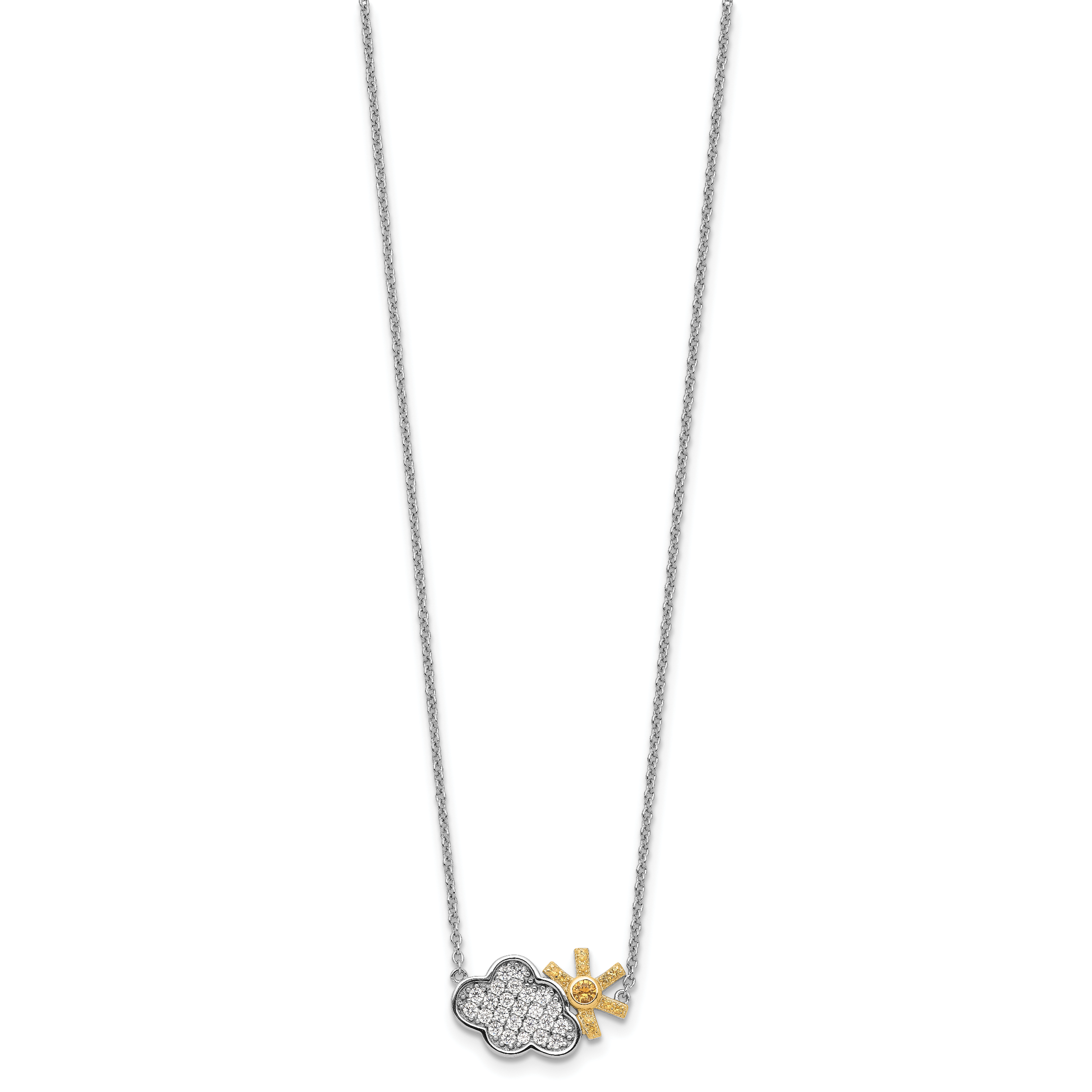 Sterling Silver RH-plated Gold-tone CZ Cloud w/Sun 2in ext Necklace Secondary image